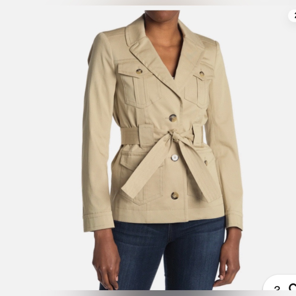 NWOT • BA&SH • Muse Field Jacket Beige Tan Belted Cotton Blend Womens